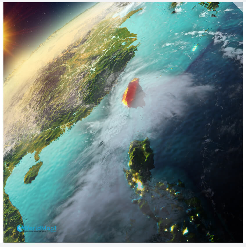Carte satellite de Taiwan vue de l'espace